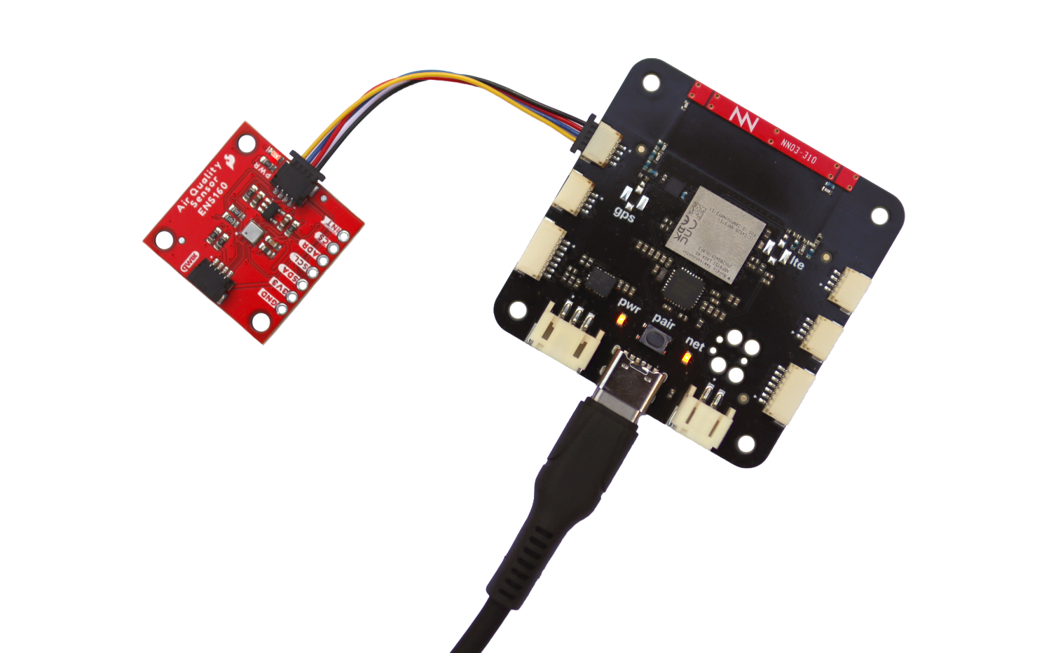 S2 Module connected to the ENS160 air quality sensor