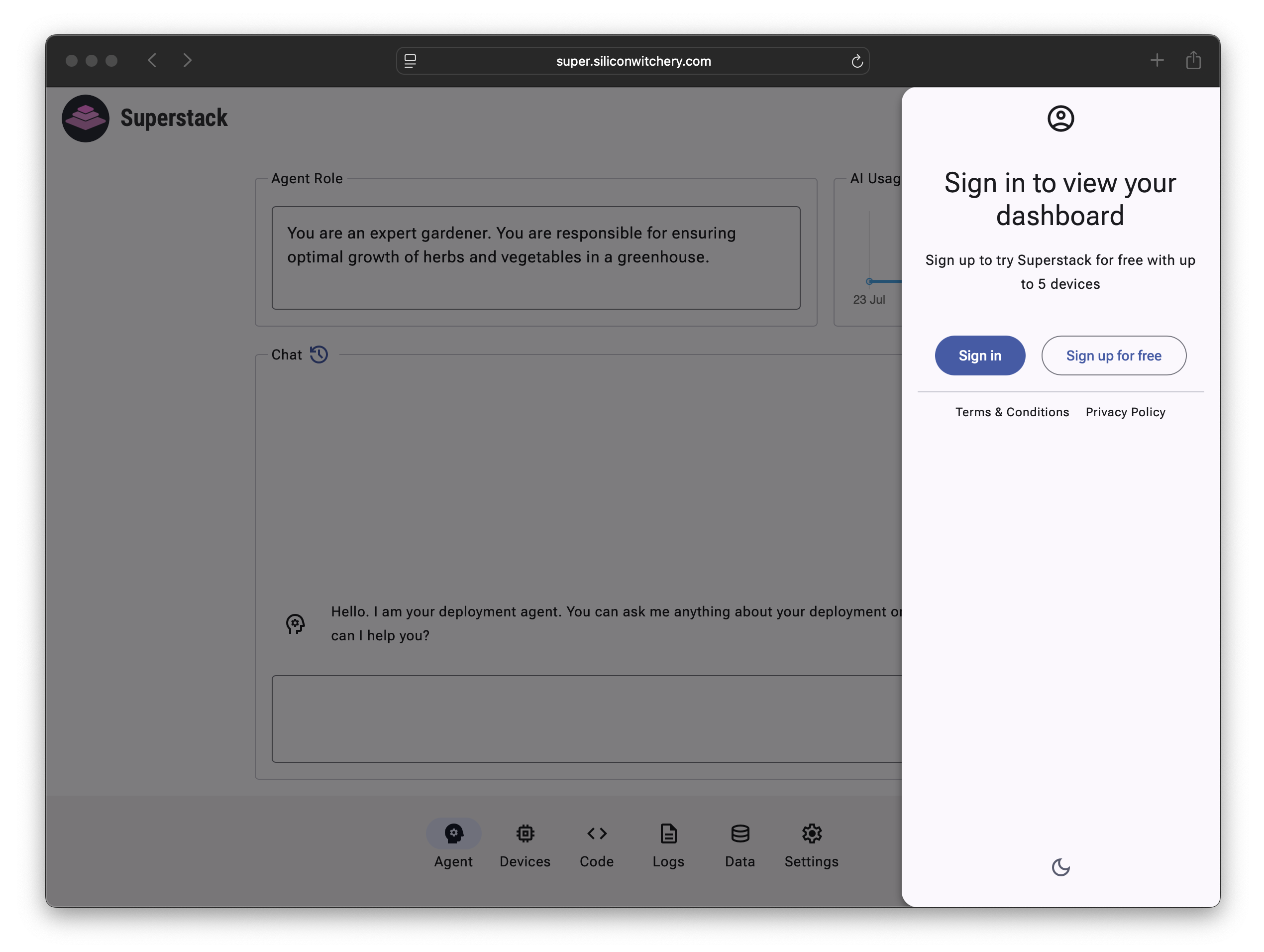 Account modal with sign-up and sign-in buttons