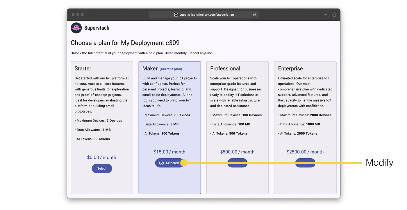 Superstack modify plans page