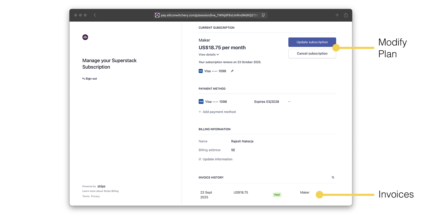 Superstack Stripe page
